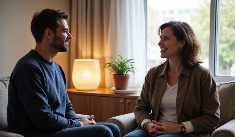 Immagine di una prima consulenza con un nutrizionista, con persone che parlano in un ambiente accogliente