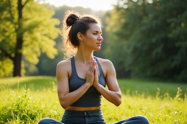 Donna che fa yoga in un ambiente naturale.